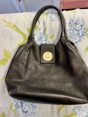 VTG Kate Spade Turn Lock Pebbled Black Satchel Leather Shoulder Bag Purse